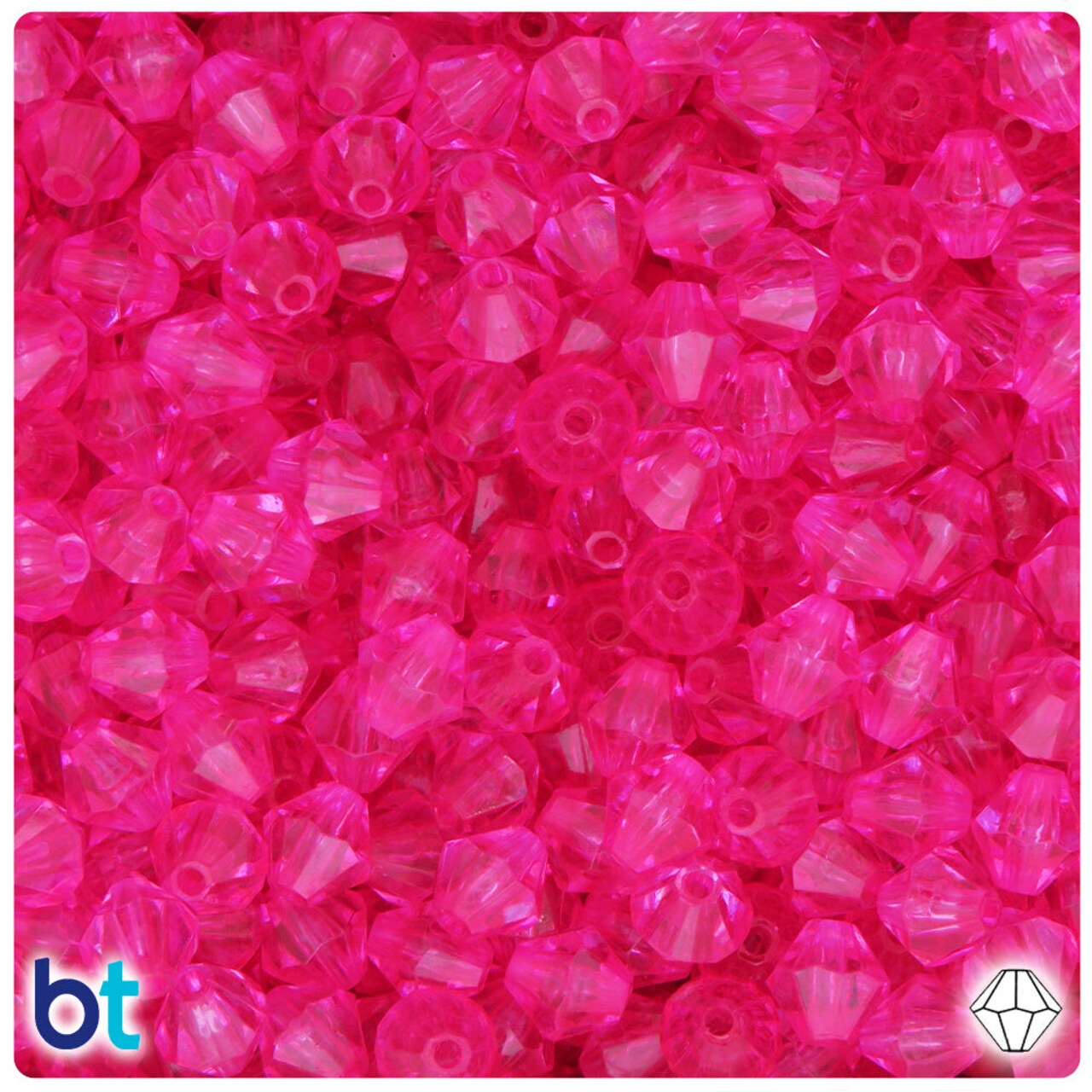 BeadTin Dark Pink Transparent 8mm Faceted Bicone Plastic Craft Beads (200pcs)